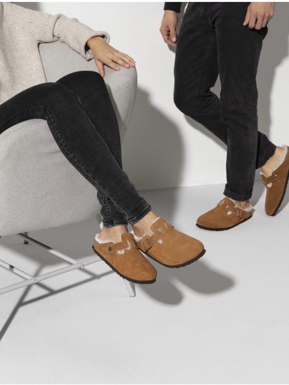 Birkenstock Shearling-Lined Suede Clogs in Chestnut Brown - Picture 2 of 8